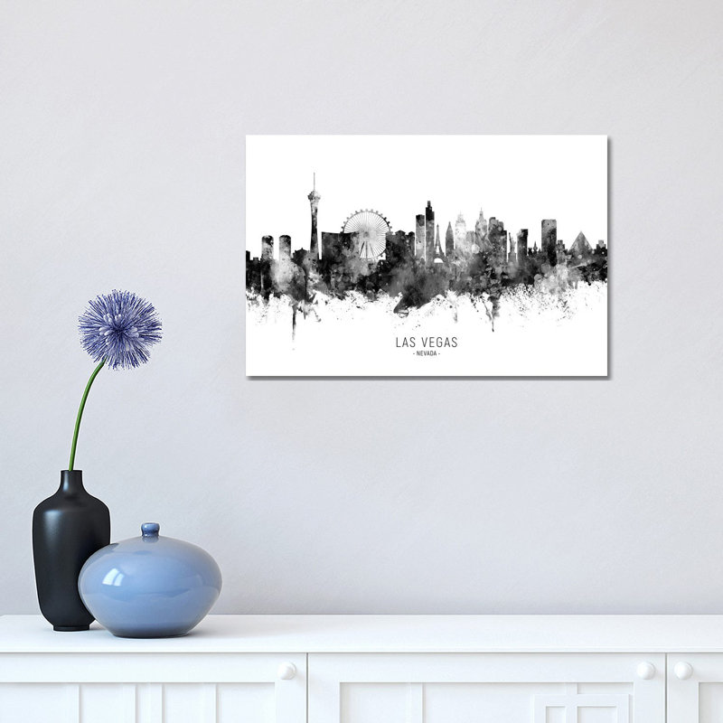 Las Vegas Nevada Skyline Name Black and White by Michael Tompsett - 1 Piece Wall Art on Canvas, 30.48 cm H x 45.72 cm W