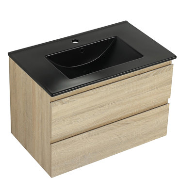 Coiffeuse murale avec lavabo en céramique et 2 tiroirs à fermeture en douceur