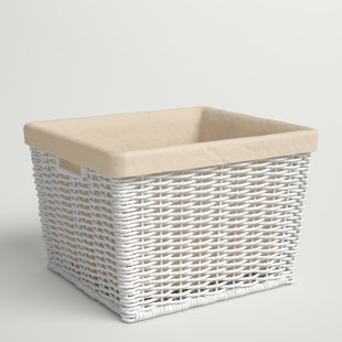 Rectangular Natural Polypropylene Single Cord Washable Basket With Handles  - 8L x 11W x 3H