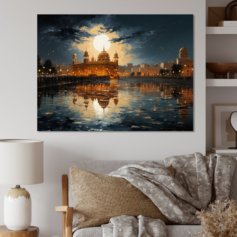 Hinduisim Golden Temple I - Hindouisme, art mural, Toile tendue, H 16 po x l 32 po x P 1 po
