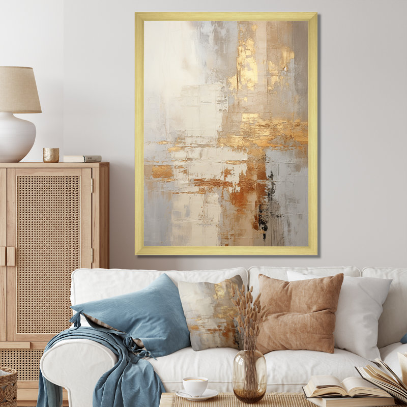 Or et blanc abstrait divisé - formes abstraites, impression sur toile, Cadre doré simple, H 32 po x l 24 po x P 1 po