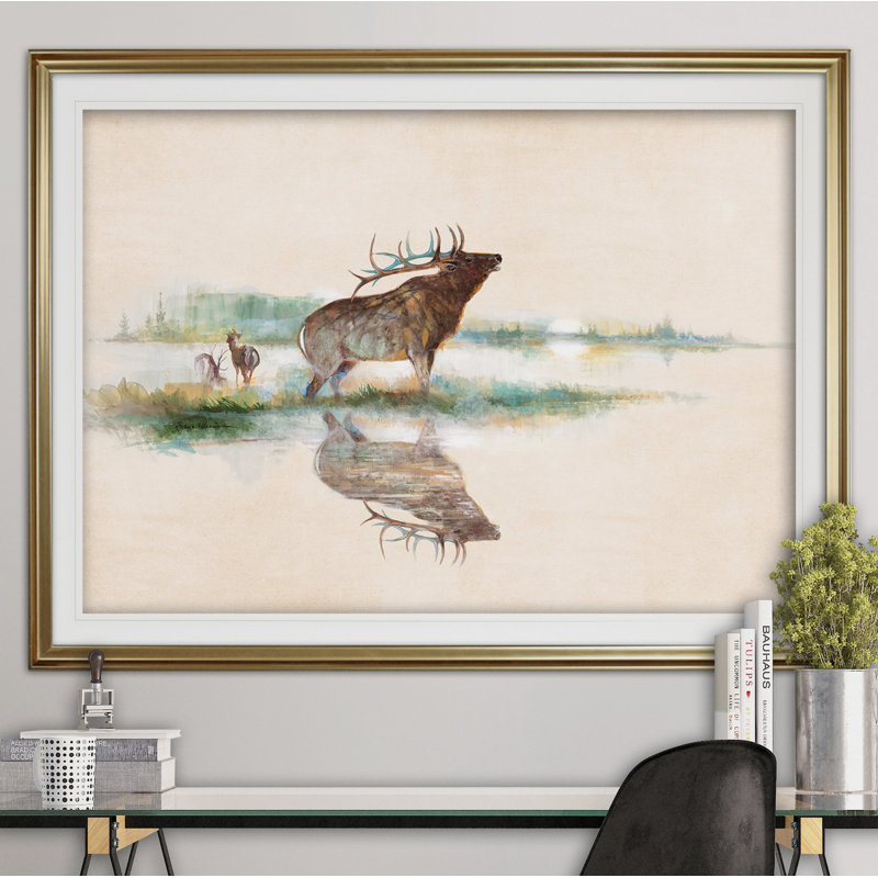 Misty Elk - reproduction de cadre photo, H 24 po x l 32 po x P 1,5 po, Or
