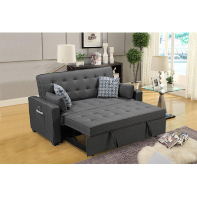 Canapé-lit moderne en tissu gris l 70 po avec 2 ports de chargement USB et 4 coussins décoratifs