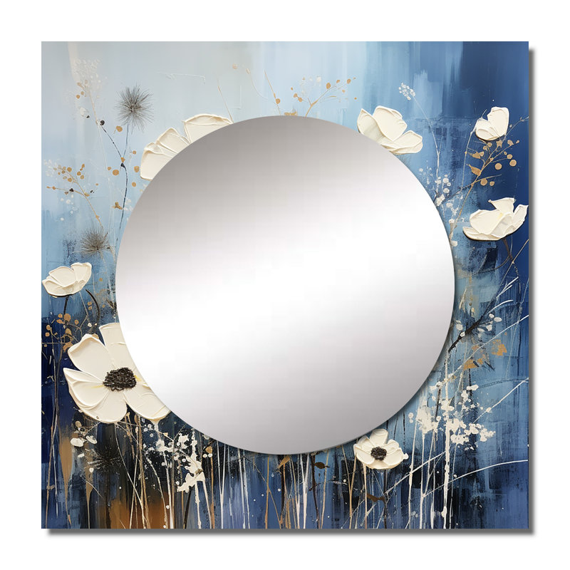 Volkea - Grand miroir carré à motif de fleurs sauvages, 36 po x 36 po