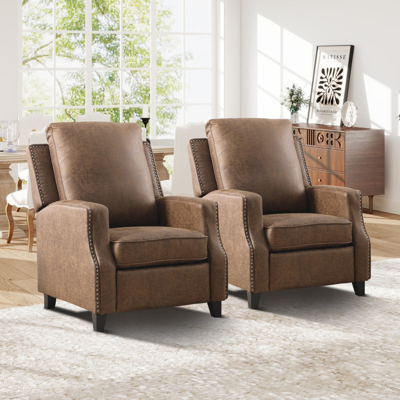 Fauteuil inclinable classique à garniture cloutée 31,1 po de largeur avec garniture cloutée (ensemble de 2), Brun