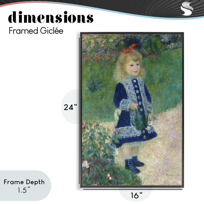 Fille avec arrosoir, estampe numérique, design par Tina LeCour, H 24 po x l 16 po, Giclée encadrée noir minuit