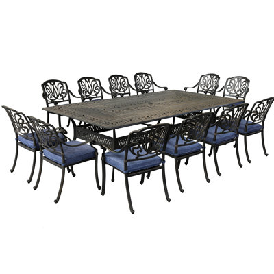 12 repas d'extérieur attrayants avec coussins - Mobilier de salle à manger en aluminium rouille toutes saisons -