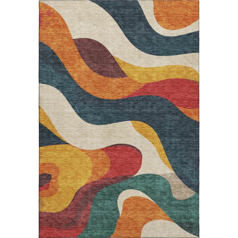 Premium Machine Washable Mayfield AMF2186 swirls Rug, 3' x 5', Orange