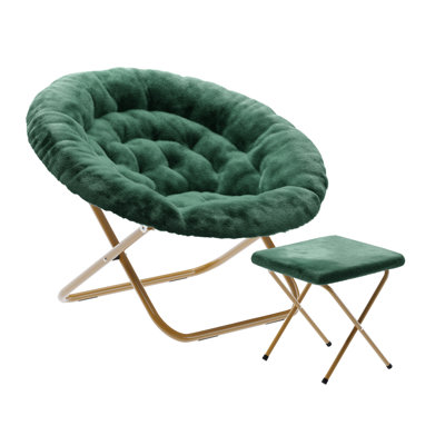 Oversize Portable Faux Fur Folding Saucer Moon Chair with Folding Ottoman