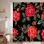 Rideau de douche imperméable à motif floral noir et rose avec 12 crochets