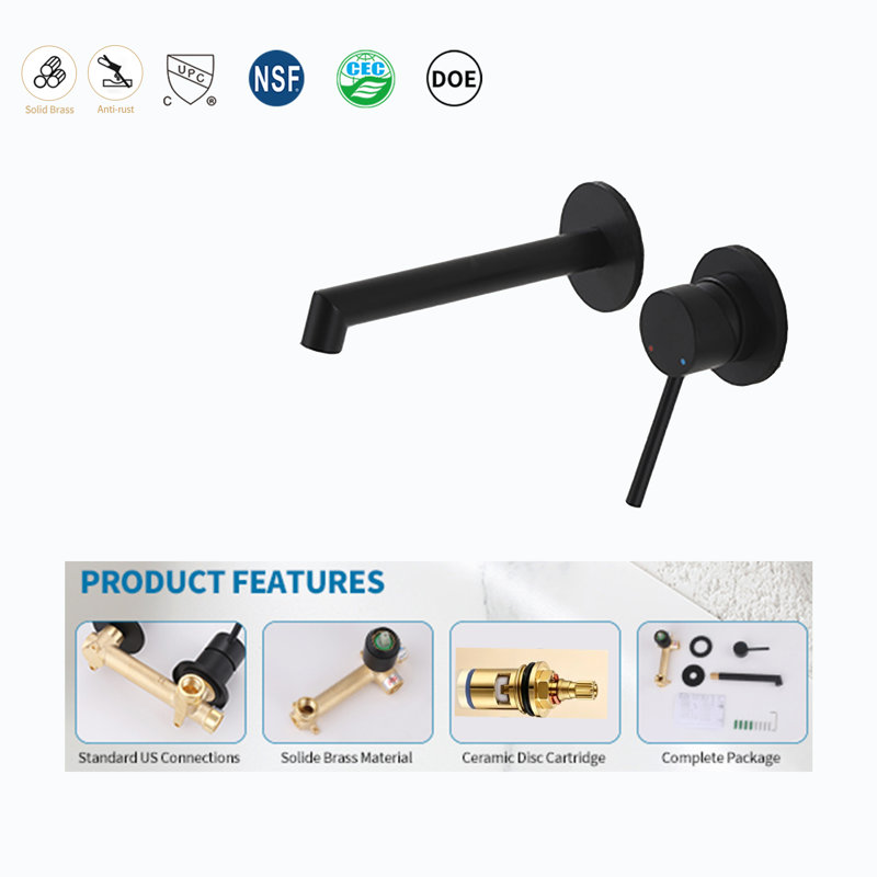 Weshi Matte Black Single-handle Concealed Bathroom Faucet, Solid Brass Construction With Extended Spout For Modern Vanity Sinks