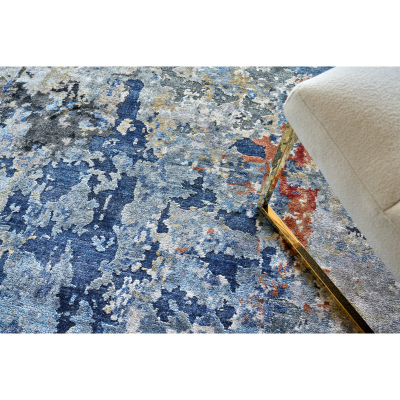 Laureno Hand-Knotted Blue/Gray Area Rug, Rectangle 8' x 10'