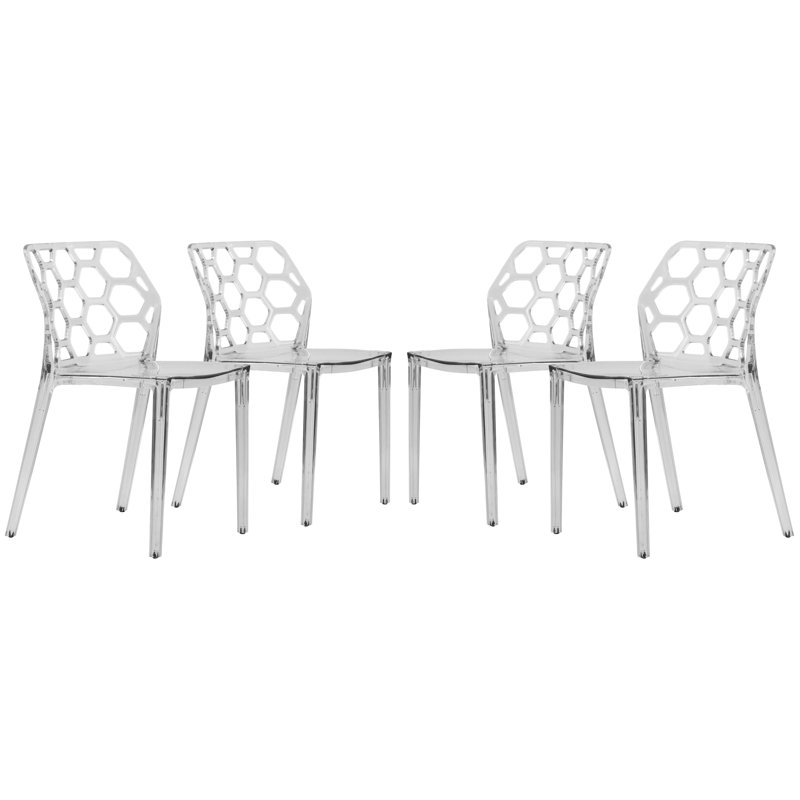 Jakubowski Dynamic Modern Plastic Dining Side Chair with Honeycomb Design, Transparent Orange, Single