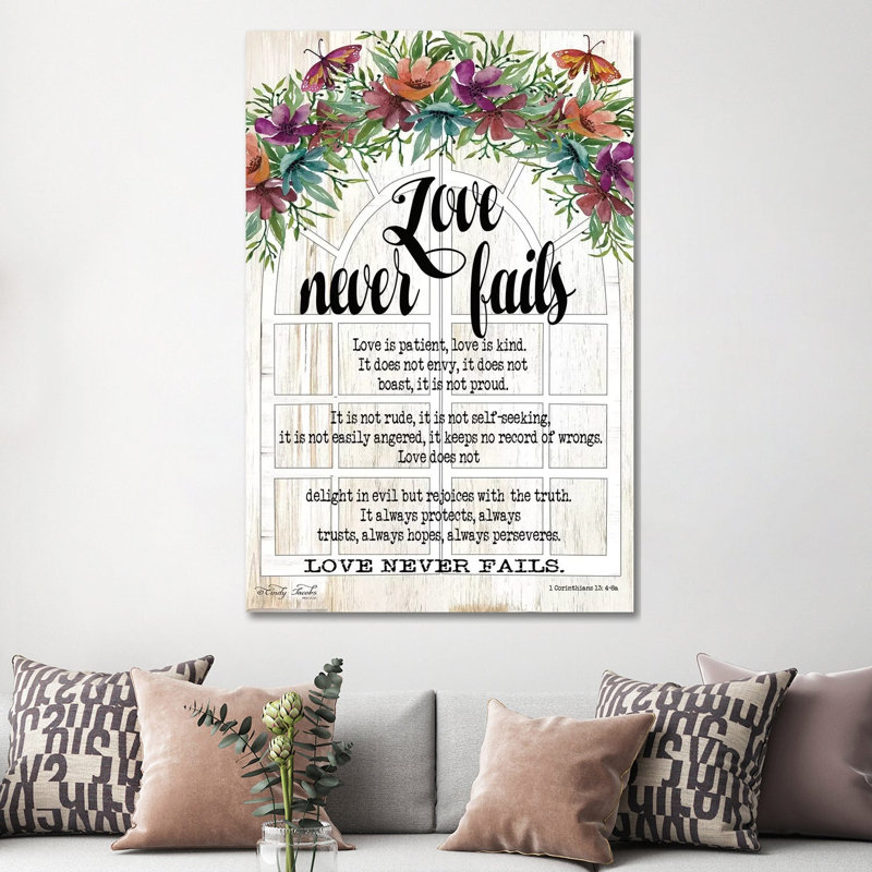 Floral Love Never Fails by Cindy Jacobs - Wrapped Canvas Print, 152.5 cm H x 101.5 cm W