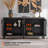 58" Black Buffet Sideboard Cabinet with Storage, Large Sideboard Cabinet with Symmetrical Arc Rattan Door Coffee Bar Table, Credenza with Adjustable Shelves & 4 Doors for Living Room