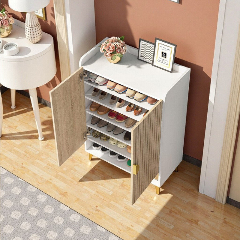 7-Tier Shoe Storage Cabinet, White/Natural