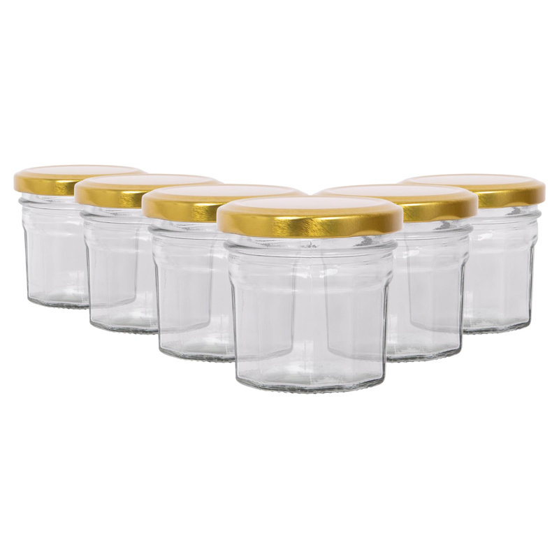 Glass Jar - Set of 6, 90ml, Gold