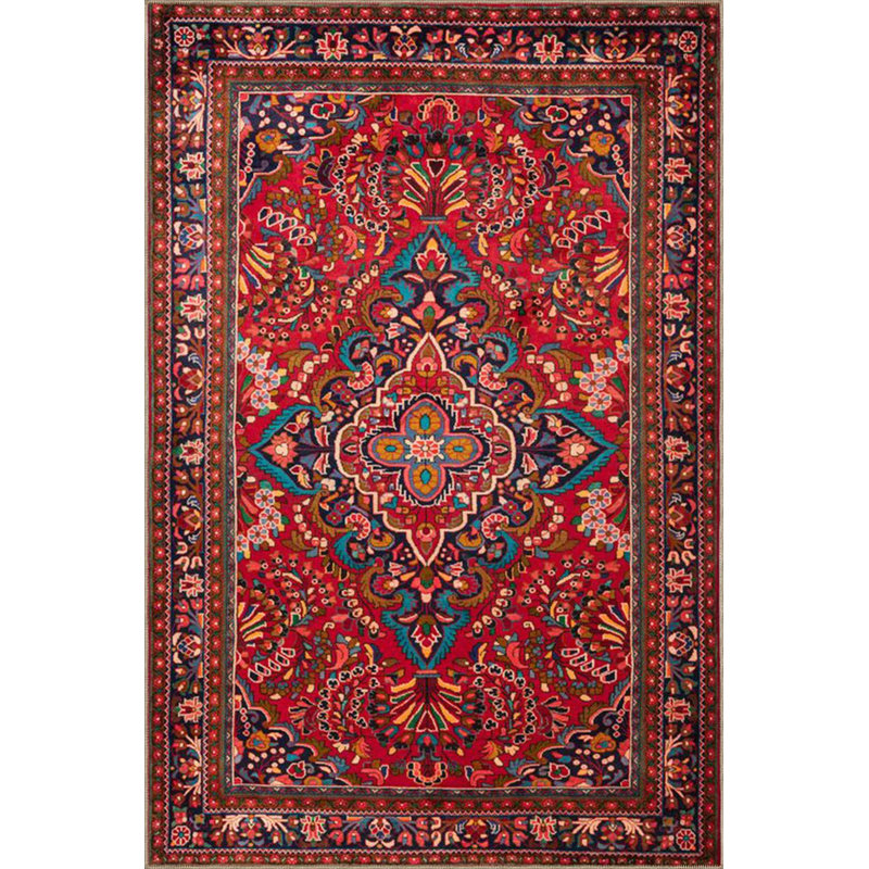 Tapis décoratif rouge tissé de couleur rouge traditionnel lavable à la machine, Tapis de couloir 3 pi 3 po x 9 pi 10 po