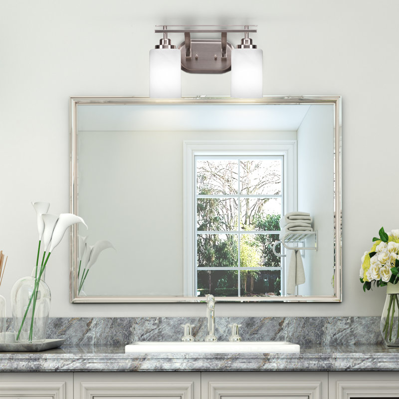 Barre d'éclairage de salle de bain 2 lumières Neylin avec verre de 4 po, Blanc, Blanc