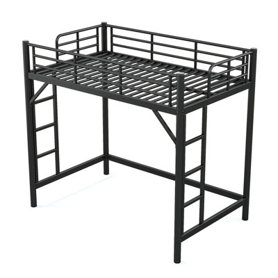 Twin Size Metal Loft Bed, Loft Bed with Easy Climbing Ladder and Guardrails , Black