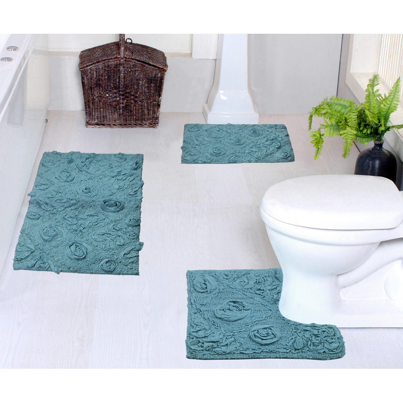 Ensemble de tapis de bain et tapis contour Schœberger (ensemble de 3), Bleu
