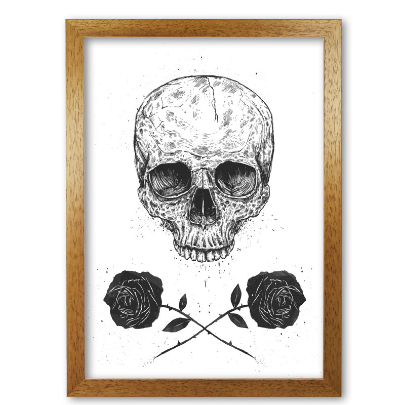 Skull and Roses 1 Piece Wall Art, 84 cm H x 59.4 cm W x 5 cm D, Honey Oak