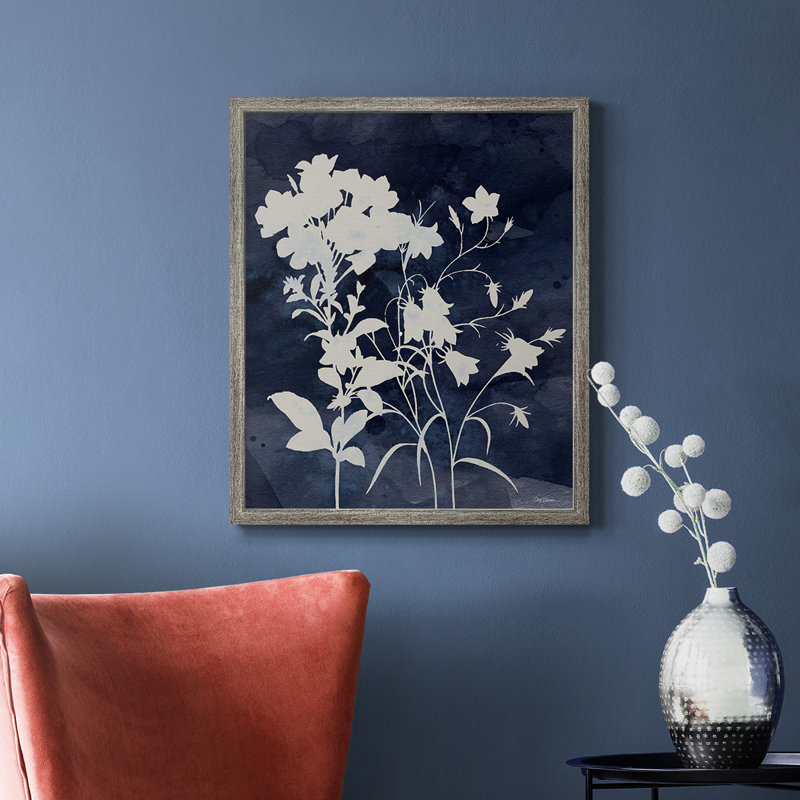 Toile encadrée de qualité supérieure Indigo Botanical II - prête à être accrochée, Argent patiné, H 20 po x l 16 po