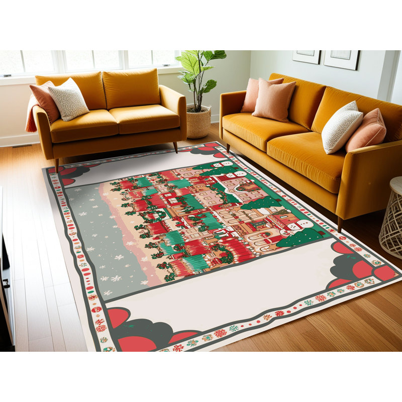 The Holiday Aisle® Washable Christmas Winter Holiday Rug, Rectangle 2' x 3'