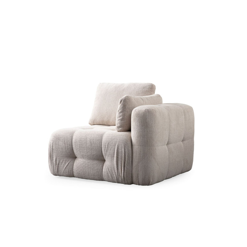 Élégant canapé 1 place, tissu beige, 39,4 x 39,4 x 25,6 pouces | Structure en bois de hêtre et en carton, 100% polyester | Comprend des coussins de 19,7 po x 19,7 po | Mousse grise douce et soutien dorsal en silicone pour un confort ultime