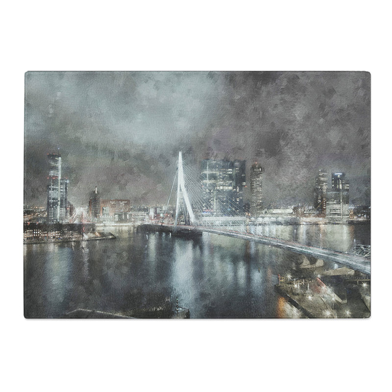 Rotterdam Skyline Painting Chopping Board, 0.4cm H x 28.5cm W x 39cm L
