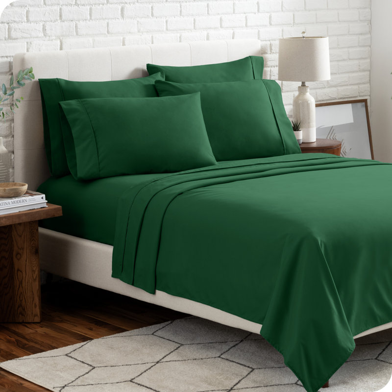 Microfiber Sheet Set with Bonus Pillowcase Set, Queen, Forest Green