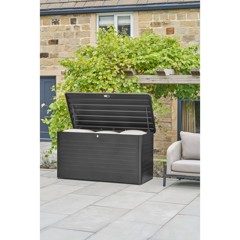 Dakota Fields Chalandra 160cm W Galvanised Steel Lockable Deck Box with Wheels, Black