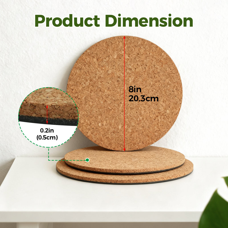 Ensemble de 3 soucoupes à plantes en liège - Sous-verres absorbants de 8 pouces et plateaux d'égouttement pour pots de fleurs d'intérieur, protection de table et de plancher