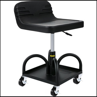 Tabouret roulant de garage, capacité de 300 lb, hauteur réglable de 15,7 po à 20,5 po, siège de mécanicien avec roues pivotantes à 360 degrés et plateau à outils, pour atelier, atelier de réparation automobile, noir
