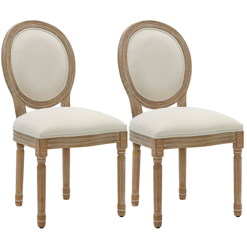 20" H Mid Century Modern Upholstered Linen Side Chair  King Louis Back Solid Wood Dining  Chairs, Beige Linen