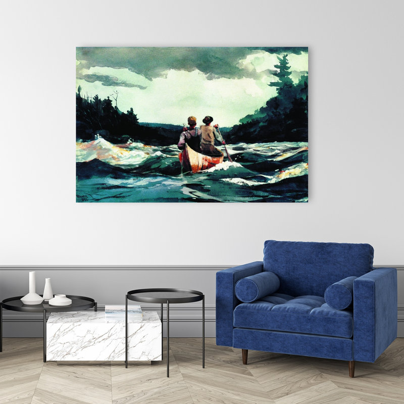 «Canoe in the Rapids», reproduction d'art classique classique de la côte de 1897, H 40 po x l 60 po