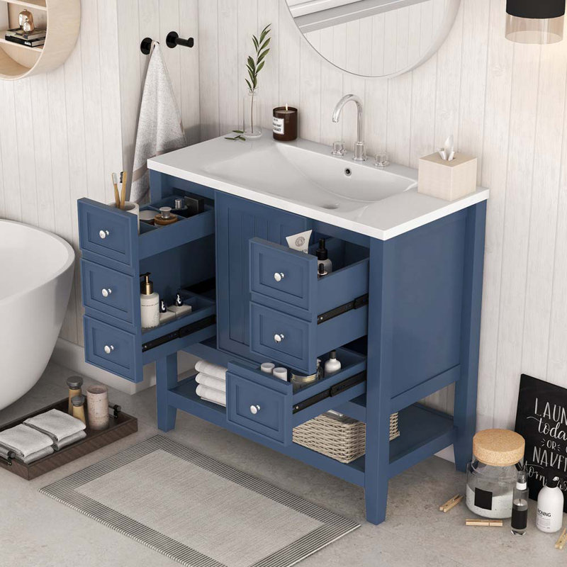 Ensemble de meuble-lavabo simple 36 po Glenita, Bleu