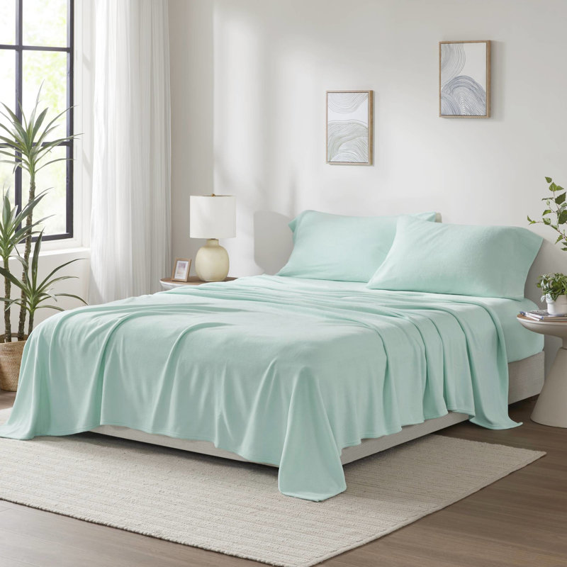 Ensemble de 3 draps simples TG - 100% molleton, doux et confortable commune, boulochage, lavable à la machine, avec drap plat, housse de drap-housse de domaine, plat et draps, 1