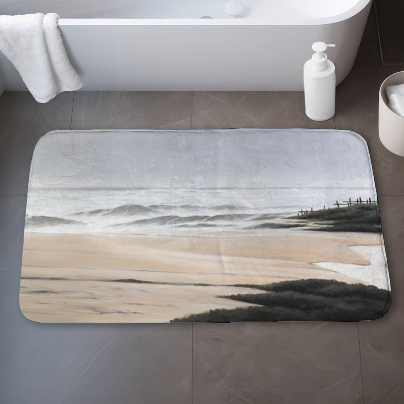 Cloudy at the beach Bath Mat with Non-Slip Backing - Quick Dry Memory Foam Bathroom Rug - Absorbent - Modern Plush Spa-Style - Machine Washable