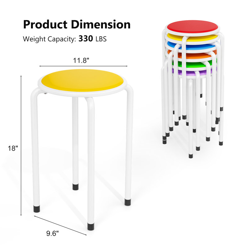 Ensemble de 6 chaises empilables avec sièges colorés et pieds blancs, Blanc