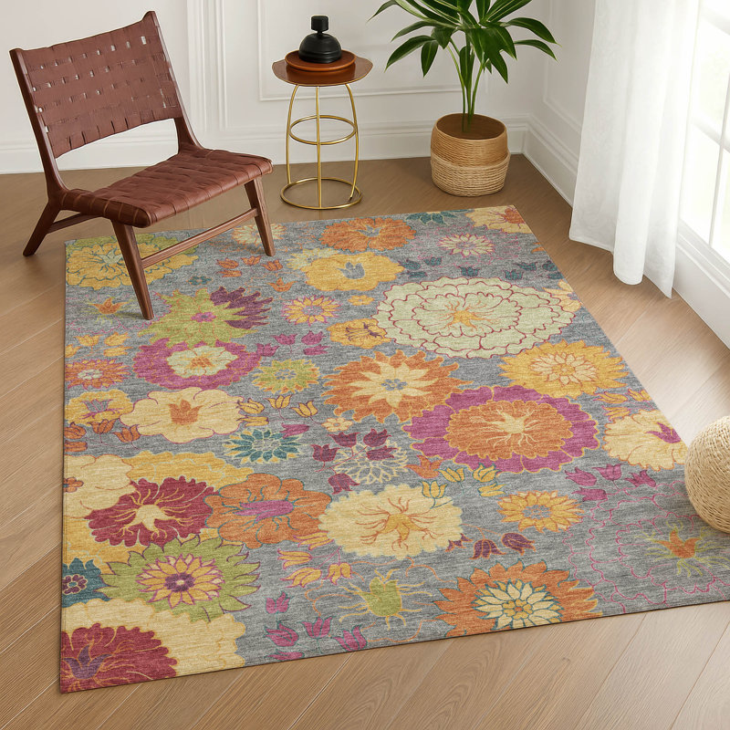 Tapis floral intérieur / extérieur lavable à la machine Matteson ACN2293, Rectangle 9 pi x 12 pi