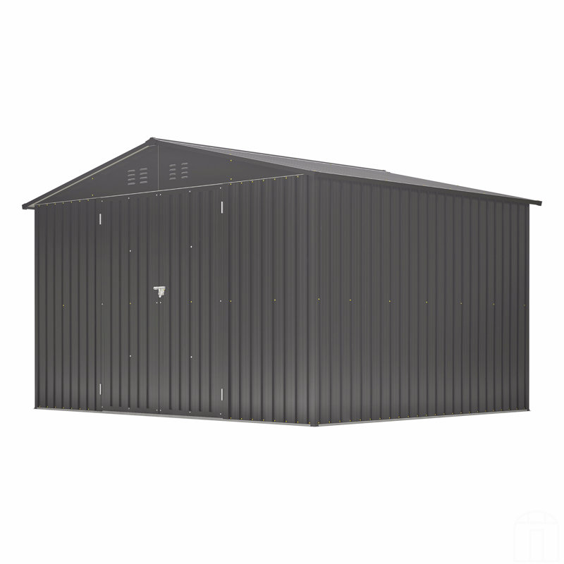10X8 FT Outdoor Storage Shed, All Weather Metal Sheds With Lockable Doors, Tool Shed, Black, 75.2" H x 118.11" W x 99.21" D