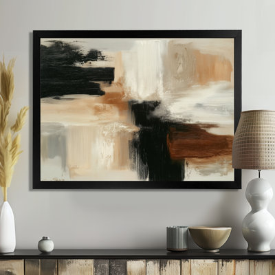 "Black and Brown Brushstroke", peinture abstraite sur toile noire