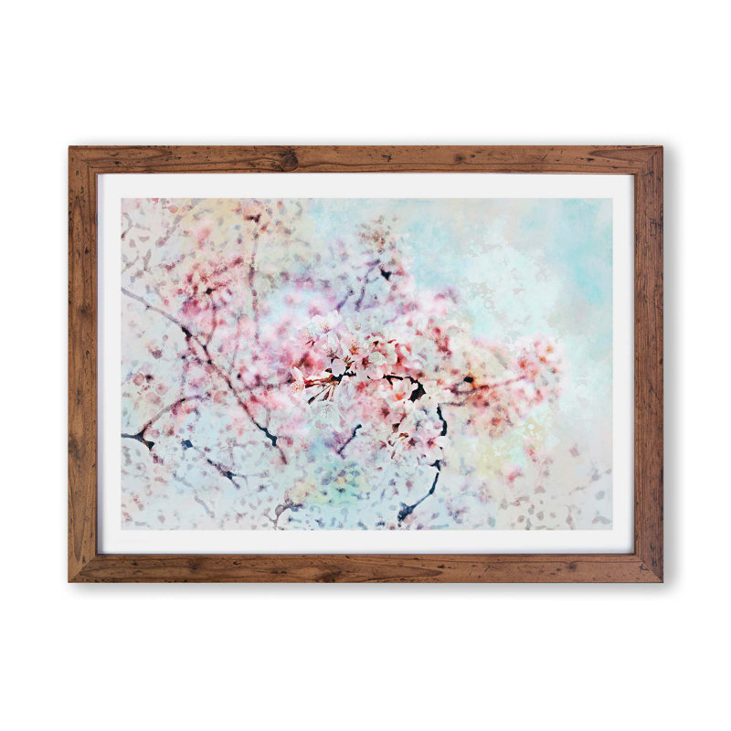 Japanese Cherry Tree In Pink - Single Picture Frame Painting, Walnut, 33cm H x 45cm W x 2cm D