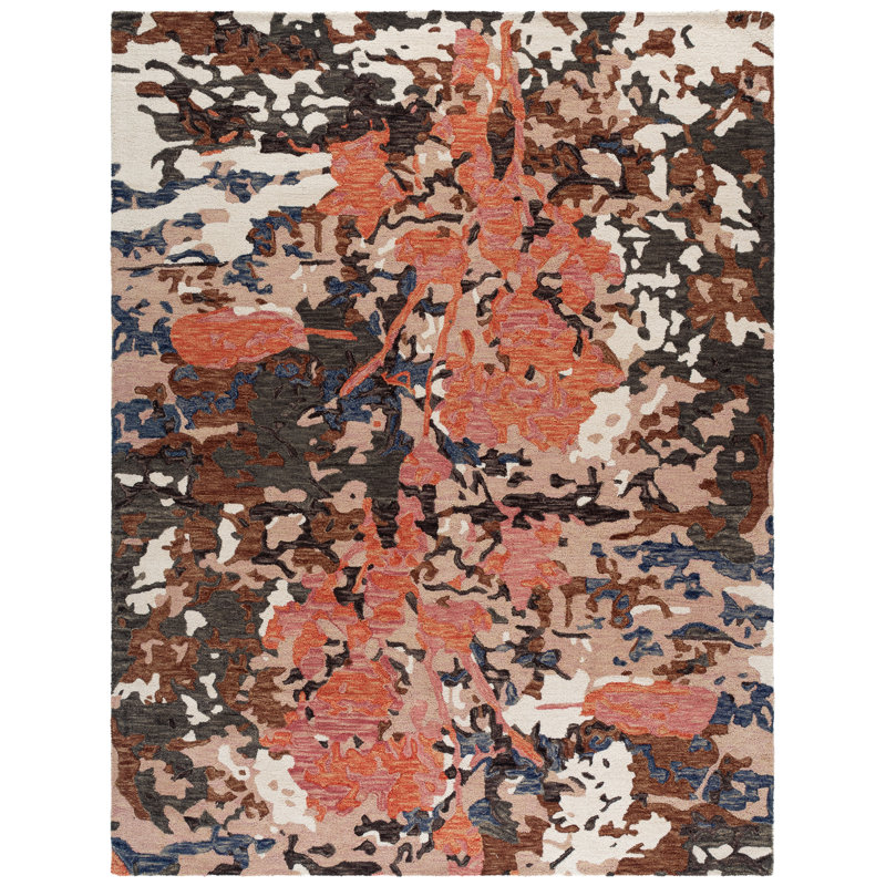 Tapis rose / ivoire en laine / coton touffeté à la main Blossom, Rectangle 8 pi x 10 pi