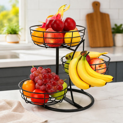Panier à fruits en métal à 3 niveaux avec support à banane, rangement de légumes amovible pour comptoir de cuisine
