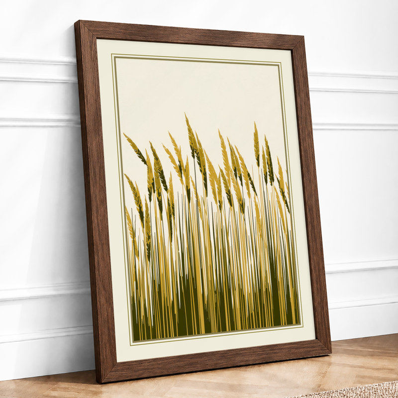 Golden Grain Field Botanical - Framed Print, A2 - 59.4 x 42.0 cm, Walnut
