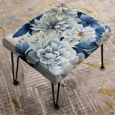 Misty White And Blue Floral Damask - Damask Rectangle Ottoman