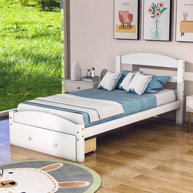 Gloriana Twin Low Profile Storage Platform Bed, White