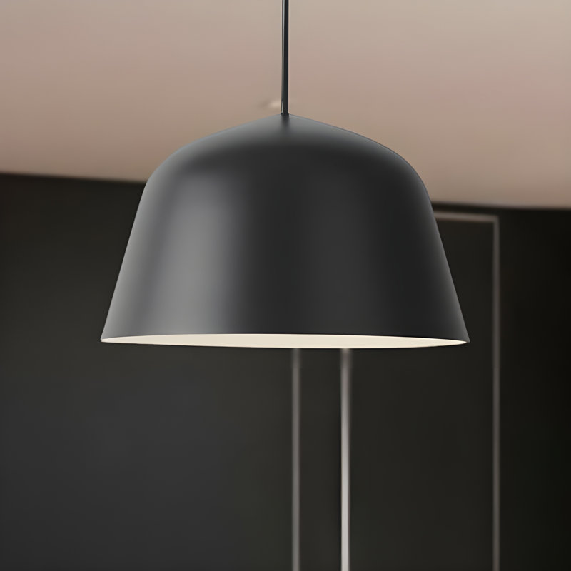 Quintessa 1 - Simple Black Dome Pendant Light – Square Hanging Ceiling Fixture with White Lining for Kitchen & Dining